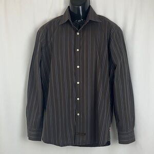English Laundry Dark Brown Striped Button up Shirt Men’s Size 16 1/2 34/35